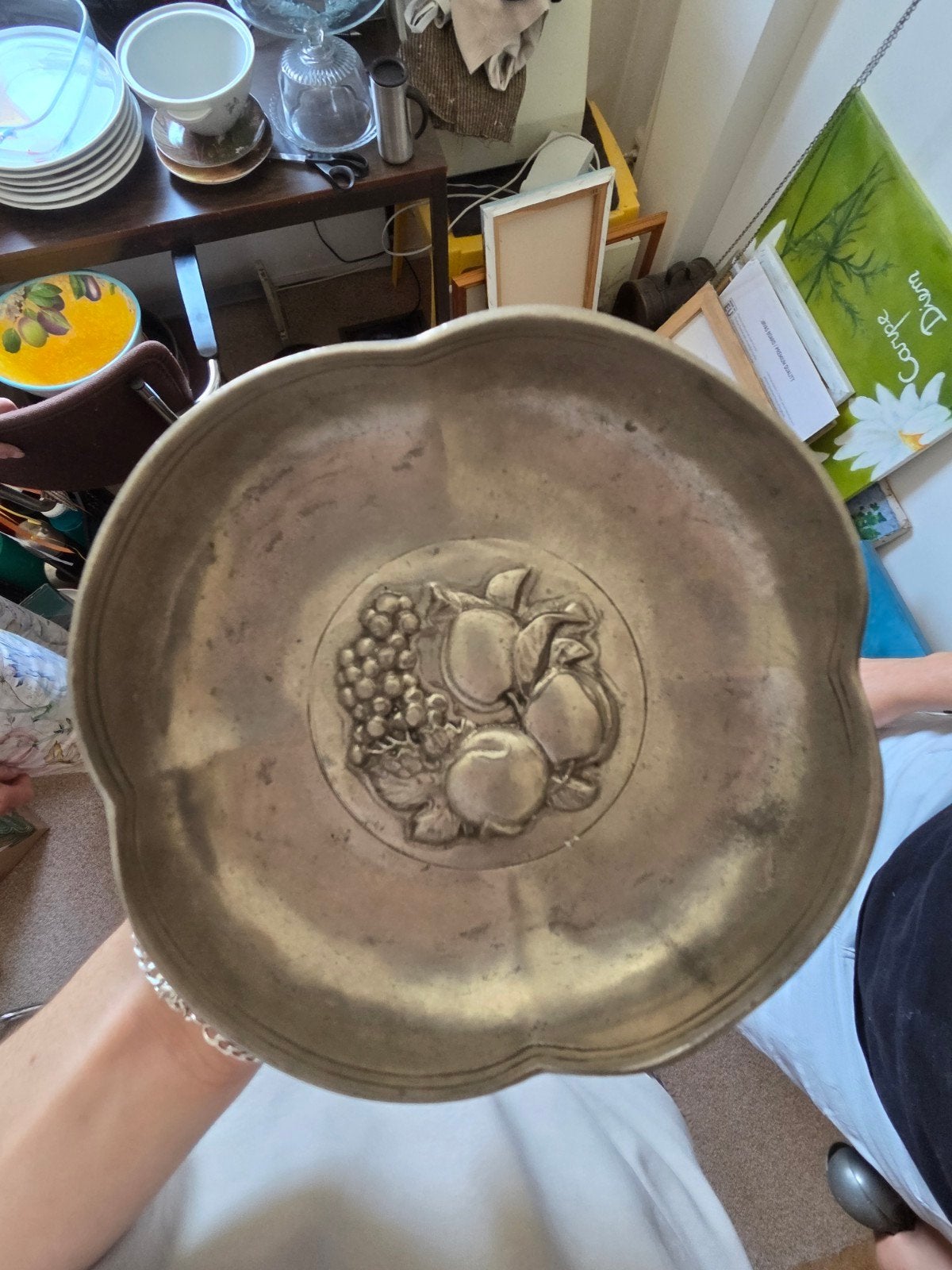Vintage Tinnen Schaal met Fruit Reliëf, Antiek en Kunst, Ophalen of Verzenden