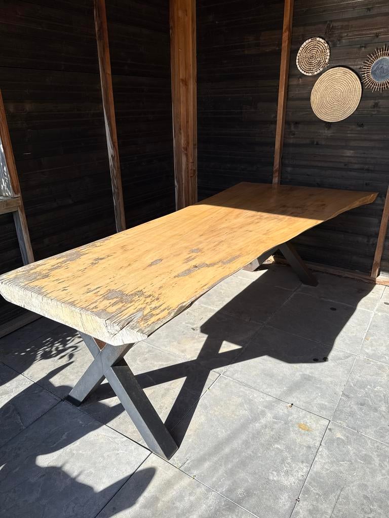 Boomstamtafel 2,45m lang, unieke breedte, Huis en Inrichting, Tafels | Eettafels, Ophalen, Gebruikt, 100 tot 150 cm, 200 cm of meer