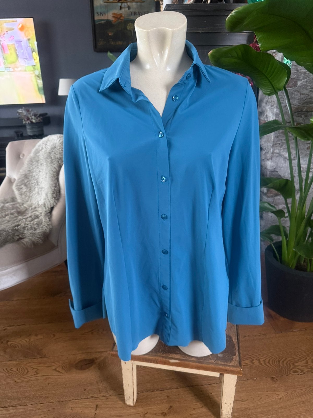 Japan tky travelstof blouse maat M/L, Ophalen, Zo goed als nieuw, Maat 38/40 (M), Blauw