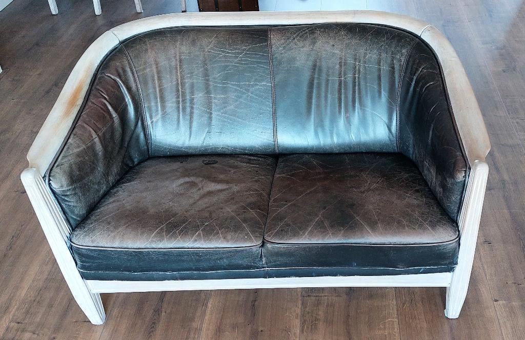 Lederen tweezitsbank art deco, Huis en Inrichting, Banken | Bankstellen, Ophalen, Gebruikt, Art deco brocante, 150 tot 200 cm