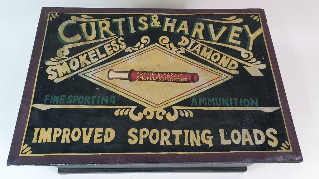 Brocante houten doos, kist met deksel, Curtis & Harvey. S16, Antiek en Kunst, Ophalen of Verzenden