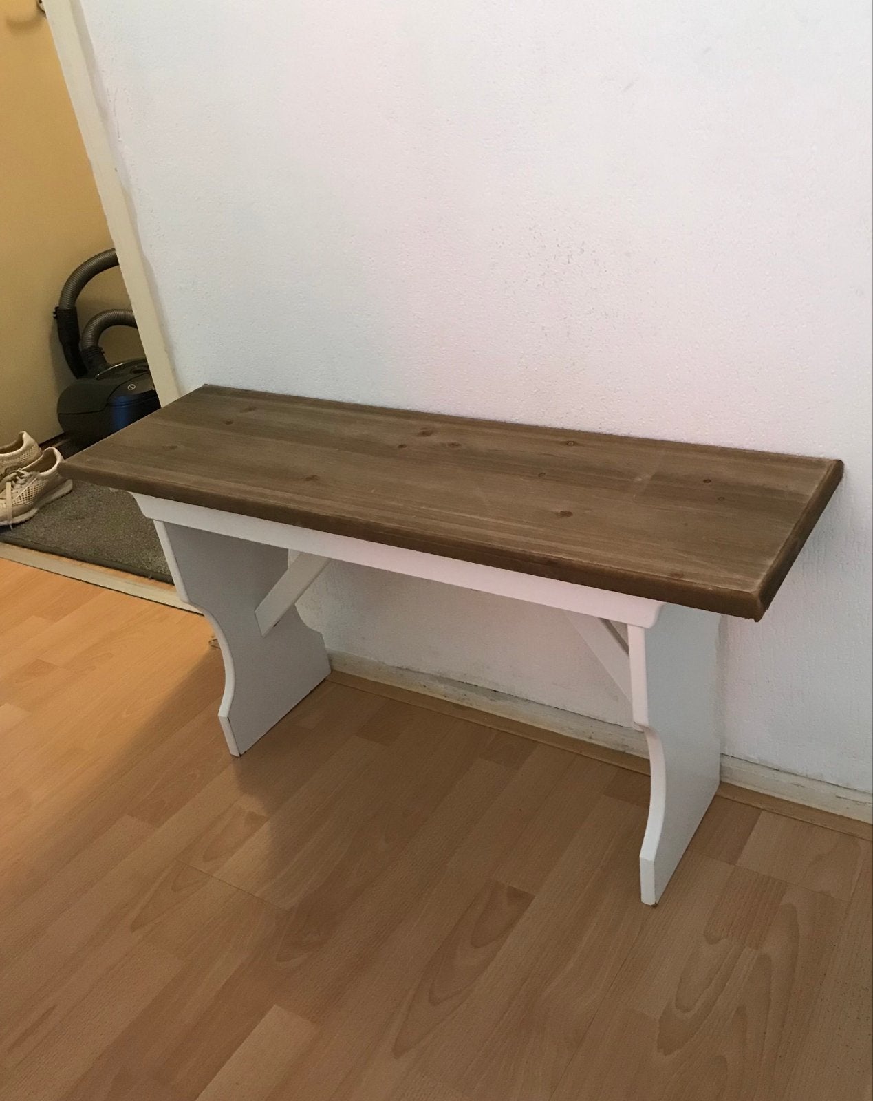 Houten bankje - wit met bruin blad, Ophalen, Zo goed als nieuw, Hout