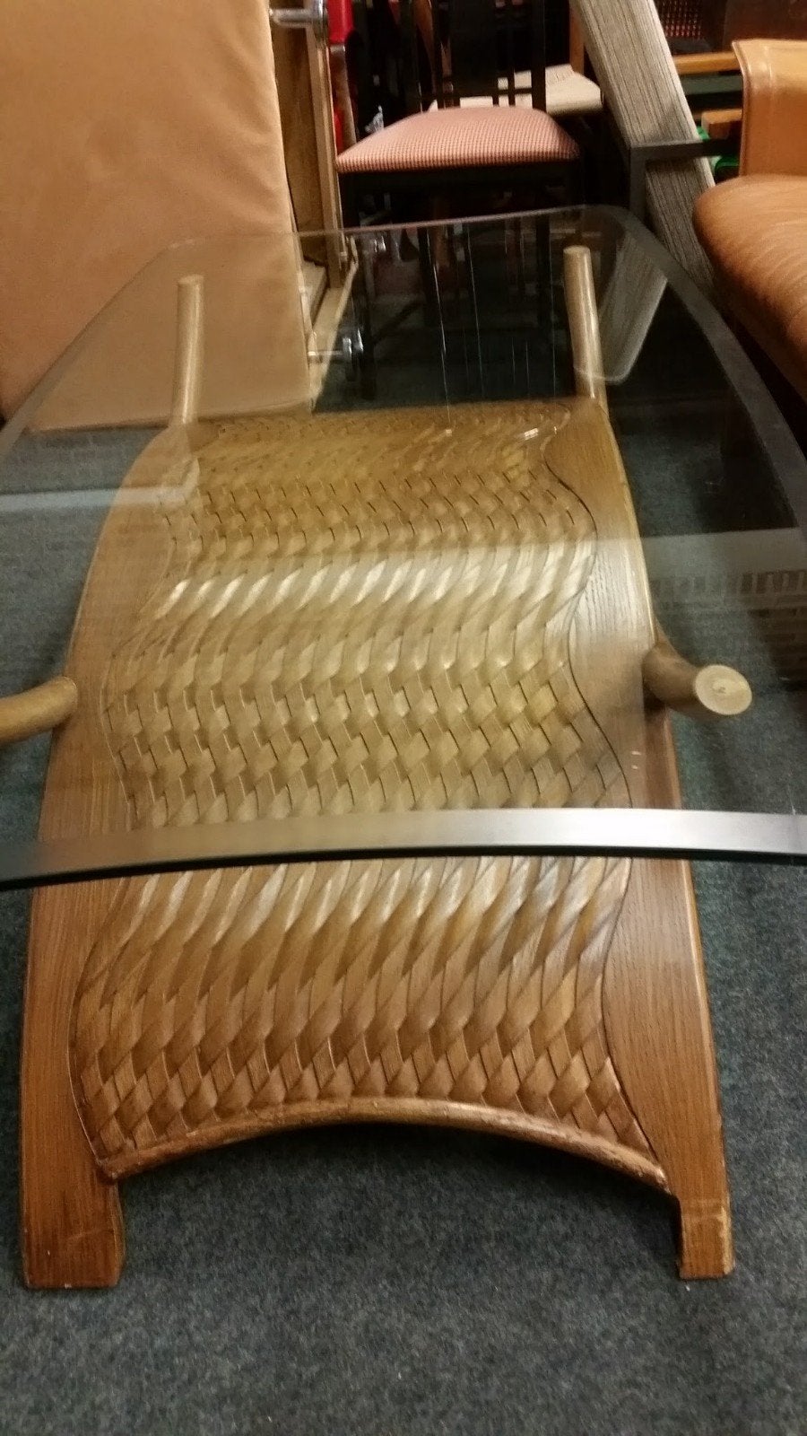 Design salontafel 70s met vlechtwerk boog en bamboe dragers, Ophalen of Verzenden