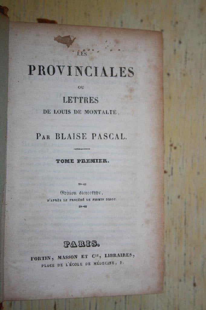 Blaise Pascal Les Provinciales ou Lettres Louis Montalte, Ophalen of Verzenden