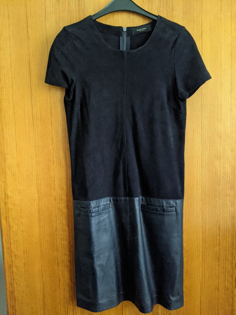 Z.g.a.n. Donkerblauwe jurk Claudia Strater leer suede mt. 36, Blauw, Ophalen of Verzenden, Zo goed als nieuw, Knielengte