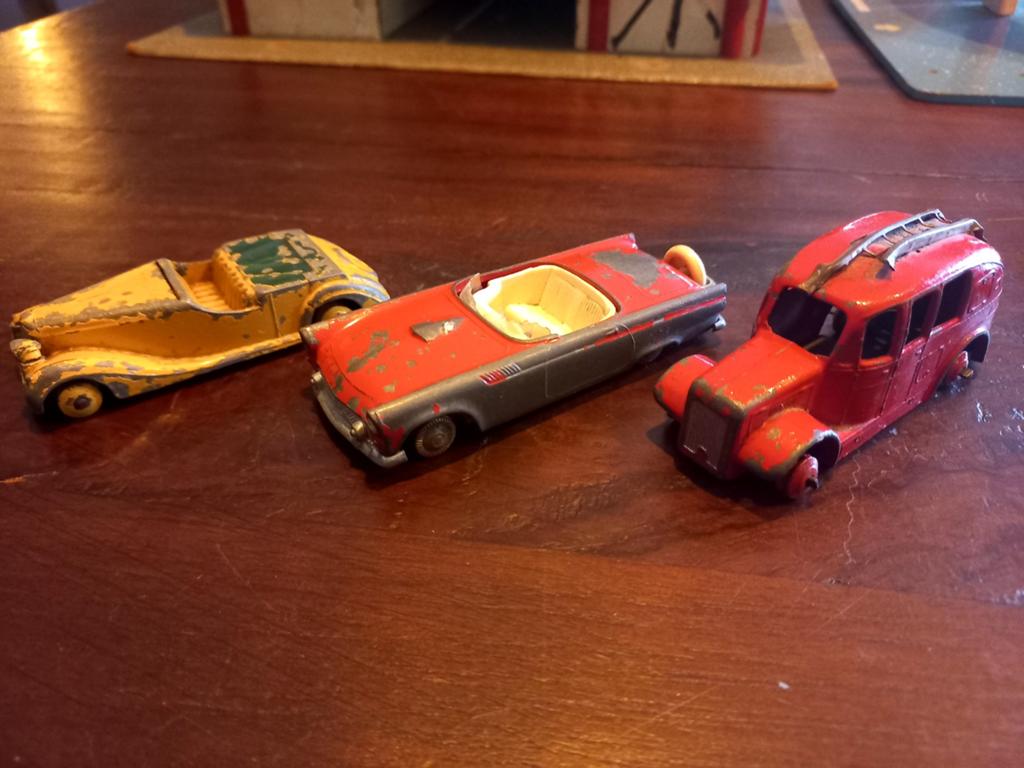 Oude '60er jaren set: 2x Dinkytoys en 1x Tekno auto., Antiek en Kunst, Antiek | Speelgoed, Ophalen of Verzenden