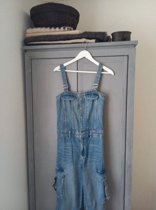 Gewaardeerde Zara Denim Cargo Jumpsuit / Spijkerpak – S, Kleding | Dames, Blauw, Zara, Ophalen of Verzenden, Zo goed als nieuw