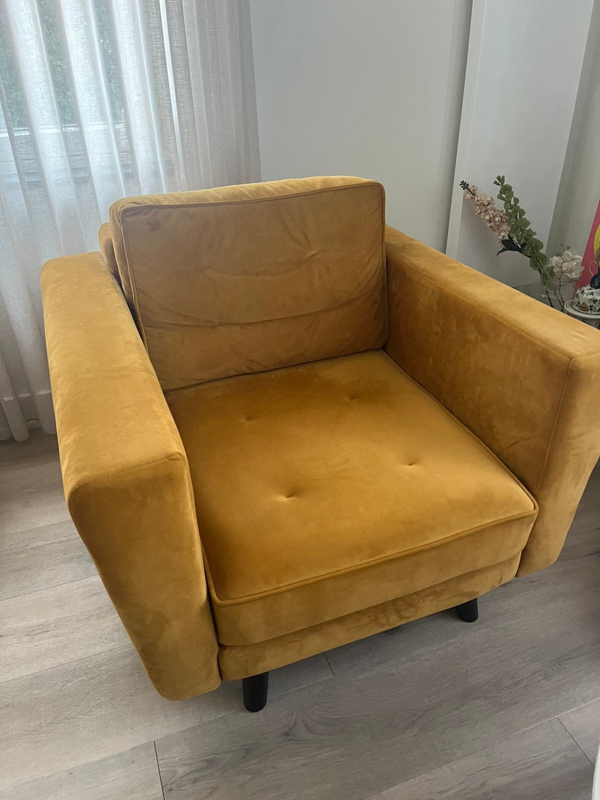 Mooie fauteuil stoel geel, Eenpersoons, 75 tot 100 cm, Ophalen of Verzenden, Zo goed als nieuw