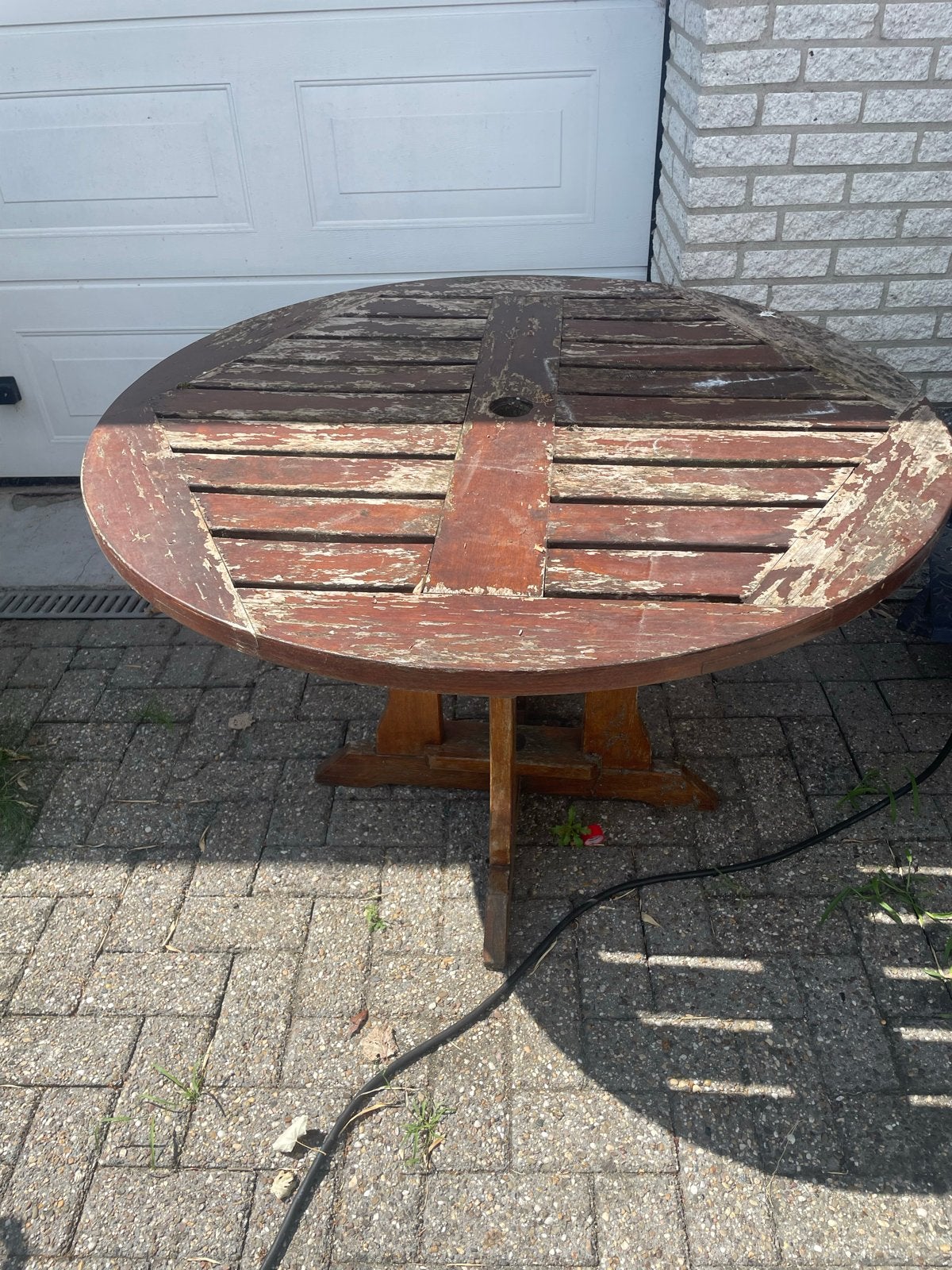 Ronde houten tuintafel - opknapper, Ophalen, Gebruikt, 50 tot 100 cm, 100 tot 150 cm