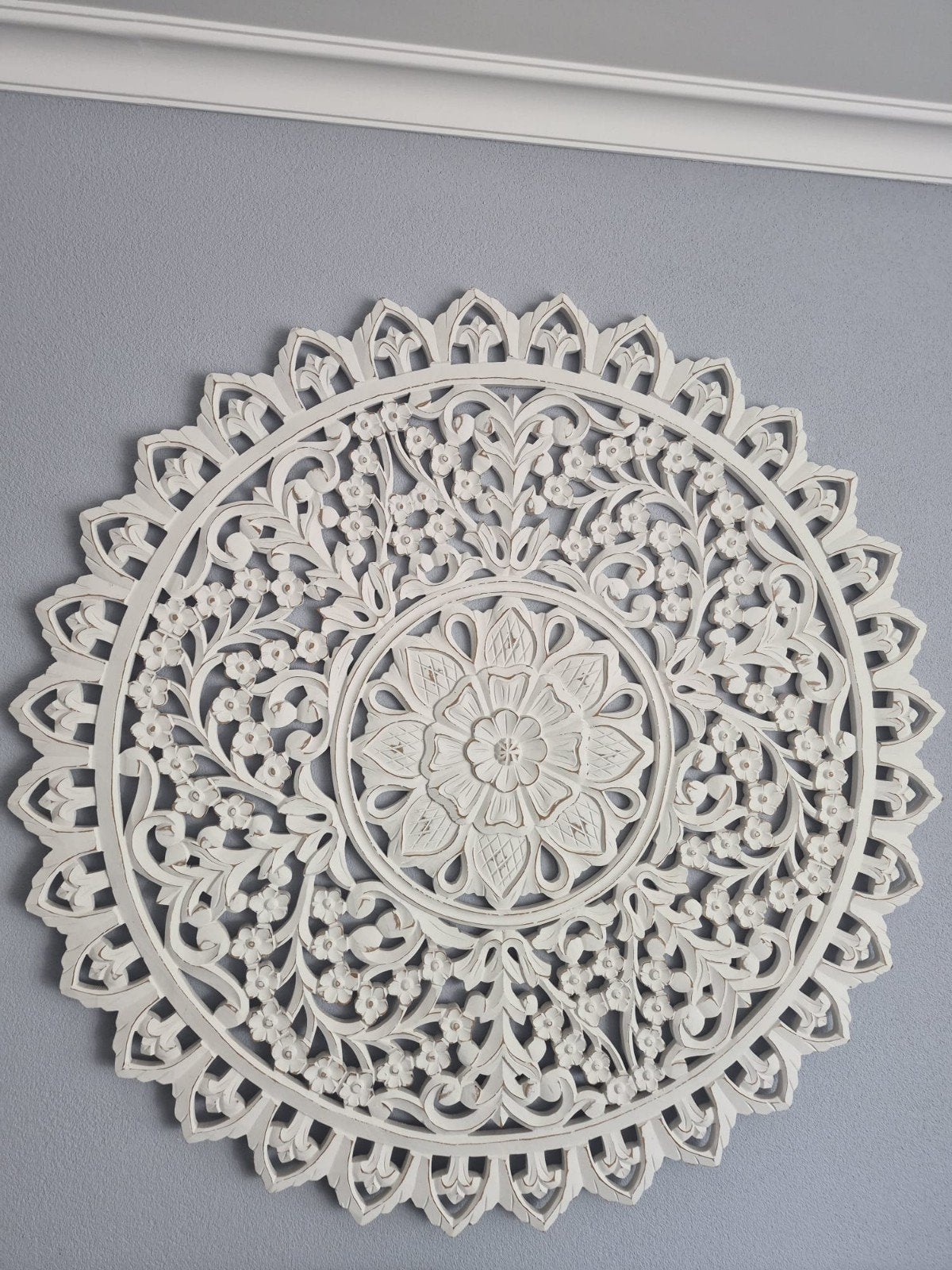 Witte houten wanddecoratie mandala, Oosters/Boho stijl, Huis en Inrichting, Woonaccessoires | Wanddecoraties, Ophalen, Oosters