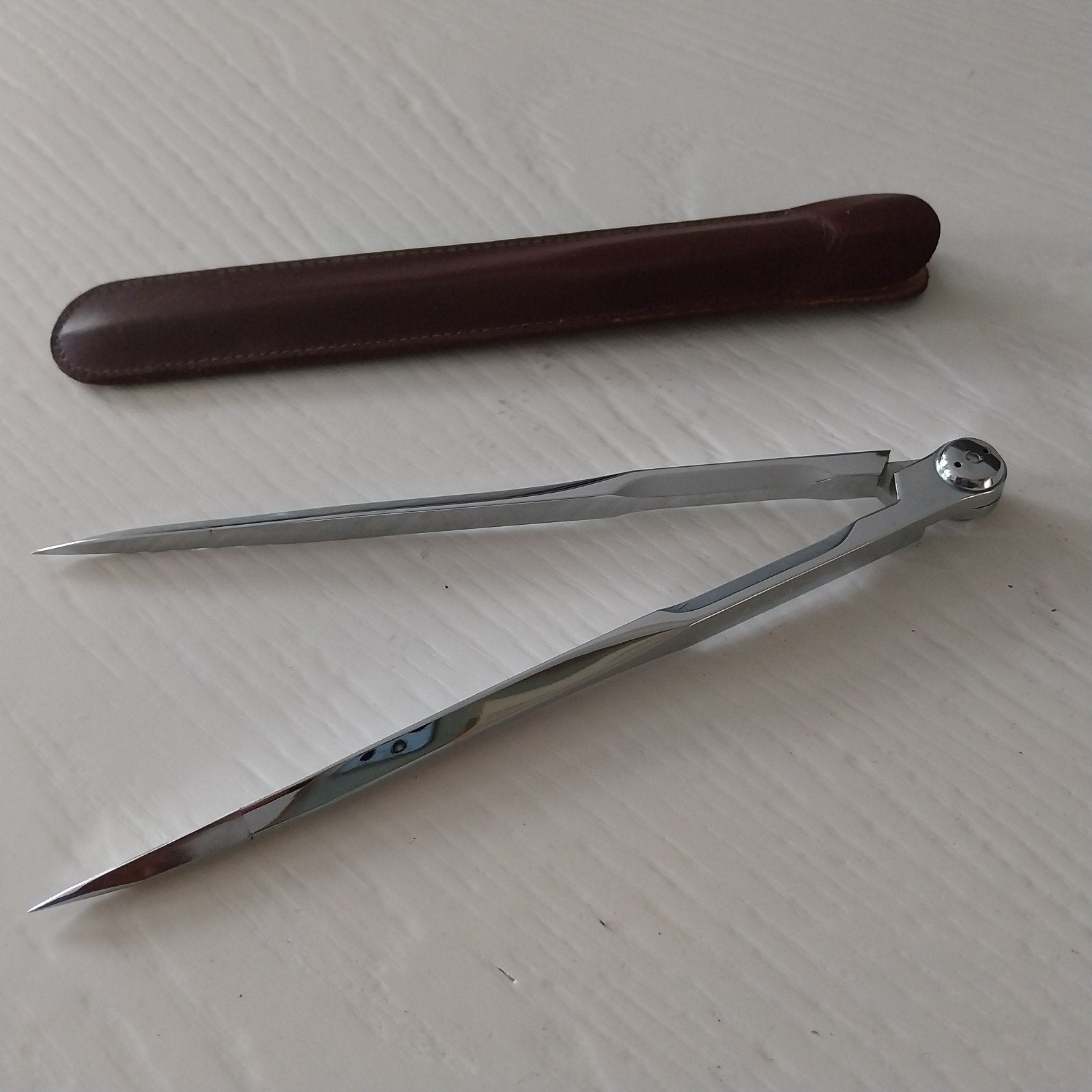 Nautische passer met lederen etui, Ophalen of Verzenden
