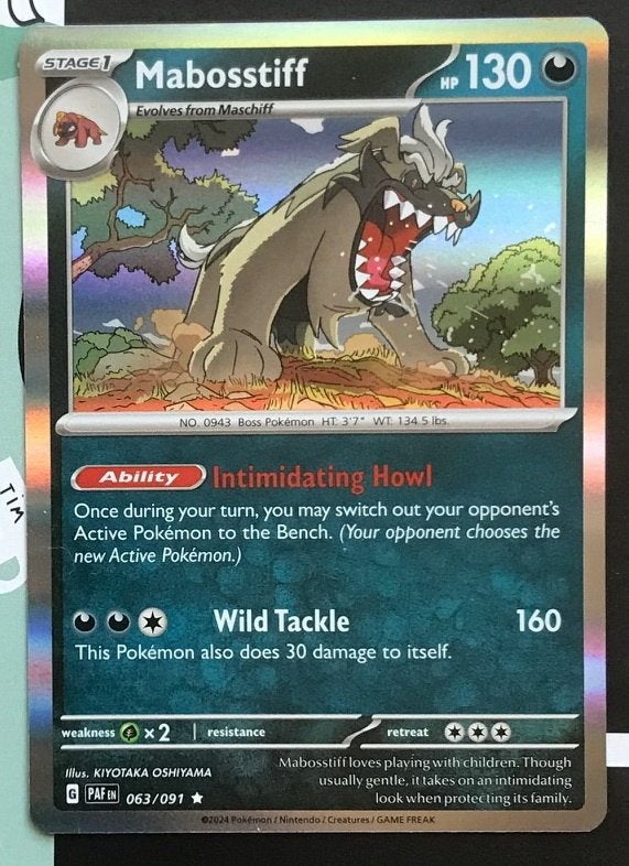 Pokemon - Mabosstiff (PAF 063) Holo rare.., Ophalen of Verzenden, Nieuw, Losse kaart, Foil