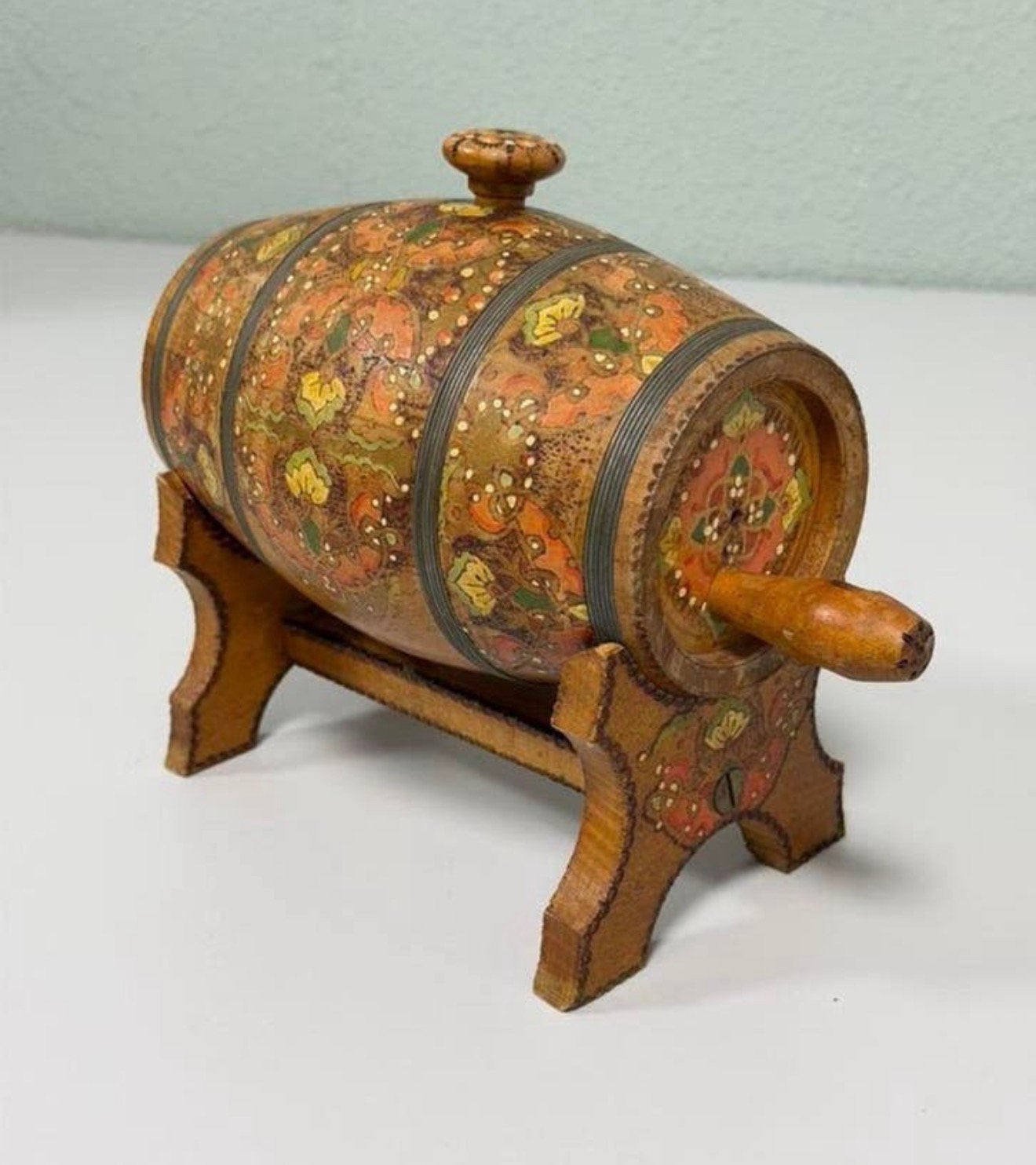 Antieke Houten Boterkarn Karnton Handbeschilderd antiek hout, Ophalen of Verzenden