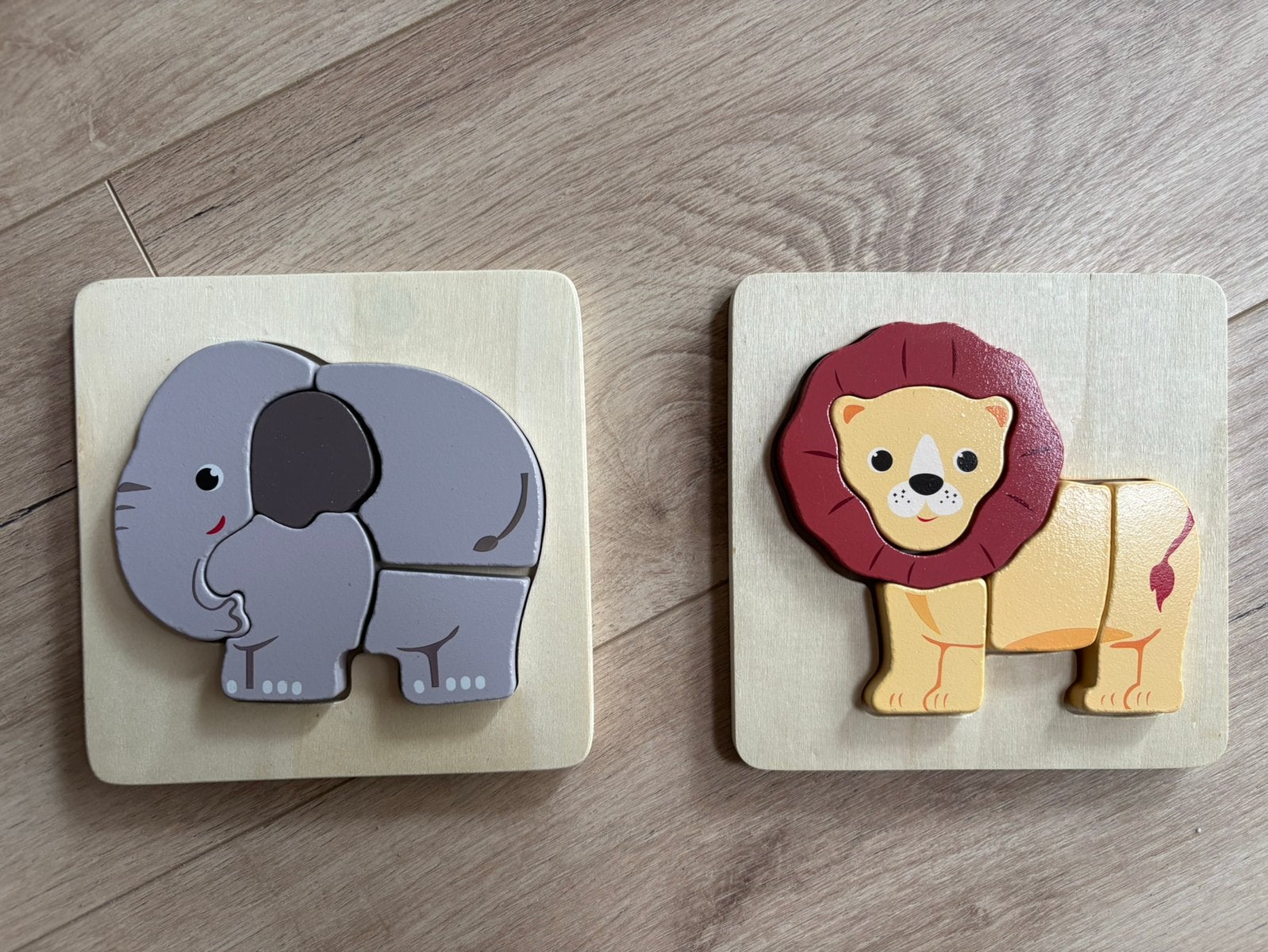 2 houten dieren puzzels, Kinderen en Baby's, Speelgoed | Kinderpuzzels, Ophalen, Minder dan 10 stukjes, Zo goed als nieuw, 6 maanden tot 2 jaar