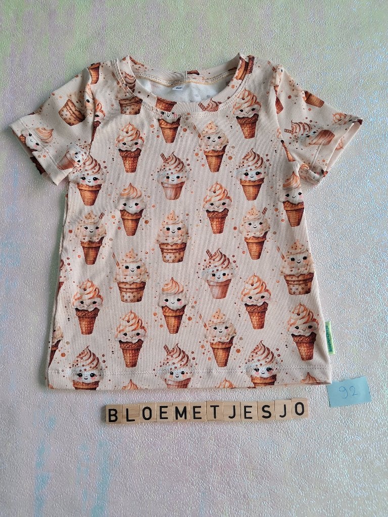 Shirt 92 zomerse ijsjes handgemaakt, Verzenden, Jongen of Meisje, Nieuw, Bloemetjesjo