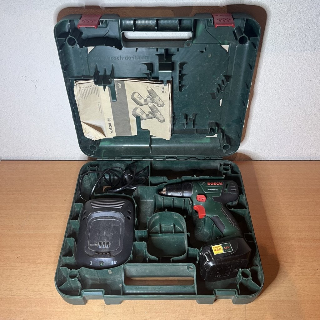 Bosch PSR 1800 LI-2 Accuschroefboormachine Groen, Niet ingevuld, Gebruikt, Variabele snelheid, Niet ingevuld
