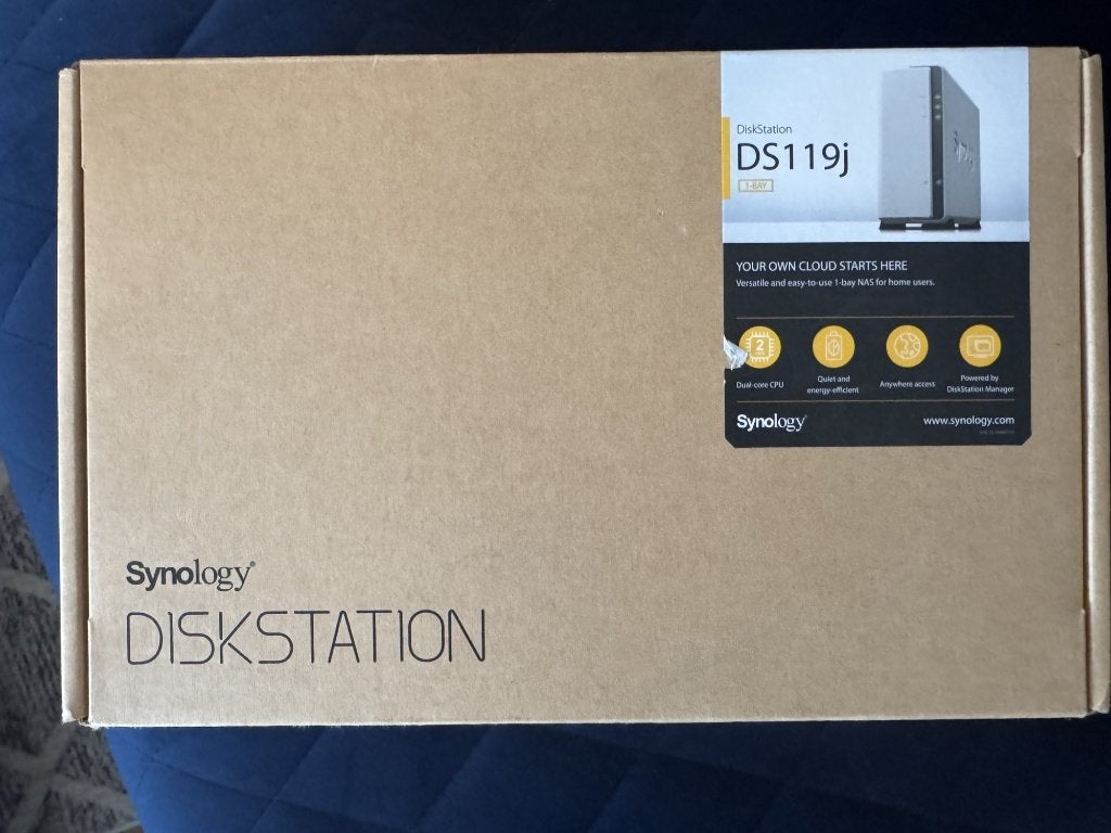 Synology DS119j 1-bay NAS zonder schijf - in originele doos, Computers en Software, NAS, Ophalen of Verzenden, Zo goed als nieuw