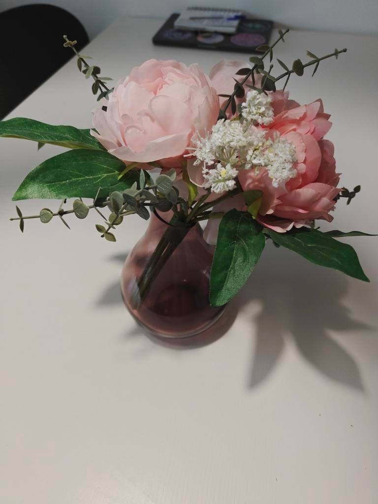 IKEA Kunstbloem Roze Pioenroos met Vaasje, Binnen, Roze, Onderhoudsvrij, Kunstbloem