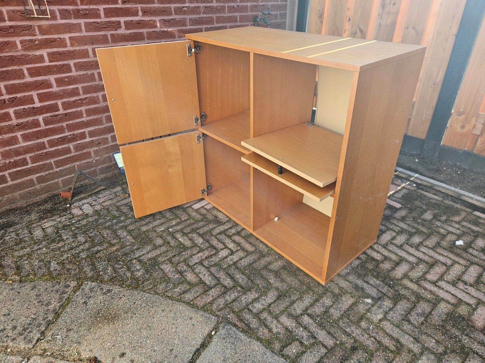 Houten kast met deuren en open vakken, Ophalen of Verzenden, Gebruikt