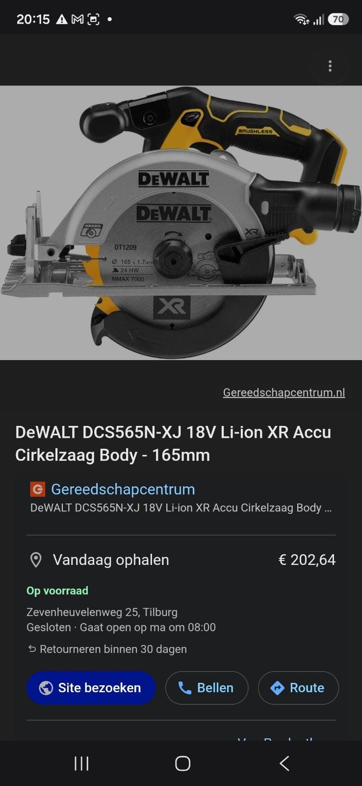 DeWALT DCS565N-XJ 18V Li-ion XR Accu Cirkelzaag Body, Doe-het-zelf en Verbouw, Gereedschap | Zaagmachines, Cirkelzaag, 70 mm of meer