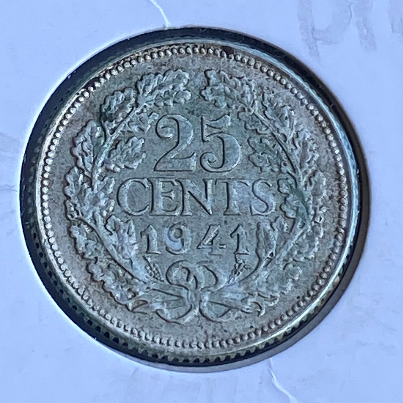 25 Cent / Kwartje Zilver uit 1941 Druif van Wilhelmina, Verzenden, Zilver, 25 cent, Koningin Wilhelmina