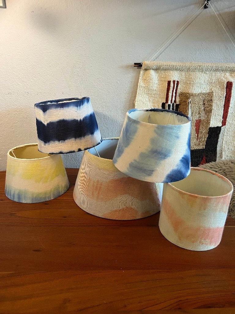 5x Tie dye batik ikat stoffen lampenkappen lampenkap kapjes, Ophalen of Verzenden, Zo goed als nieuw, Meerkleurig, Rechthoekig