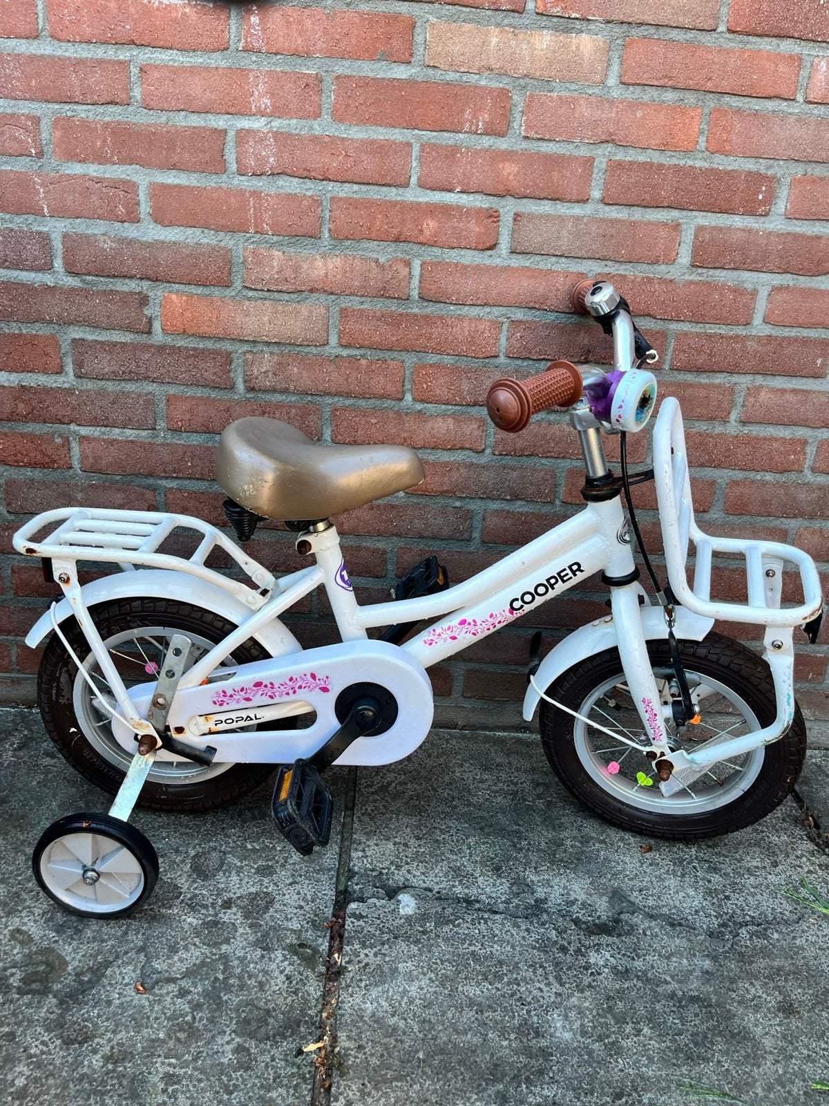 Popal Cooper kinderfiets 12 inch met zijwieltjes, Fietsen en Brommers, Ophalen, Zijwieltjes, Gebruikt, Velgrem