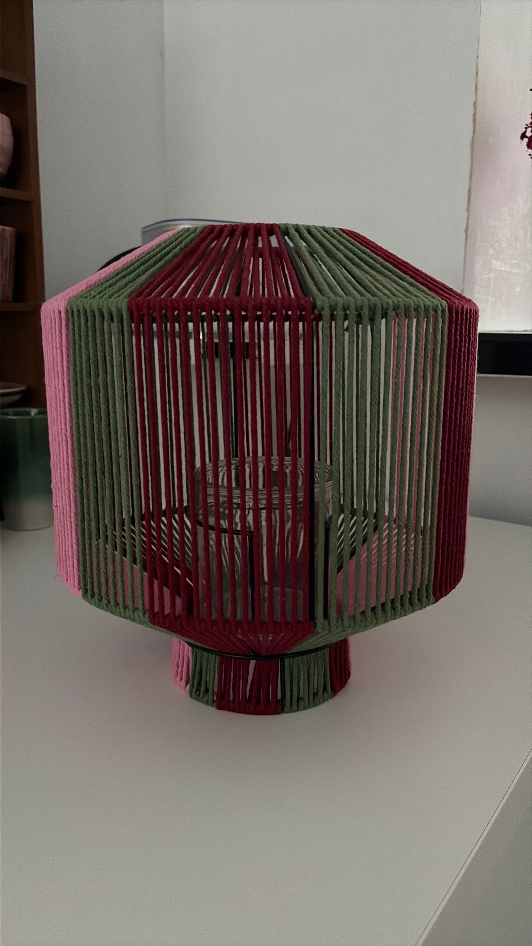 Kandelaar Lantaarn roze burgundy groen, Overige materialen, Waxinelichthouder, Nieuw, Ophalen of Verzenden
