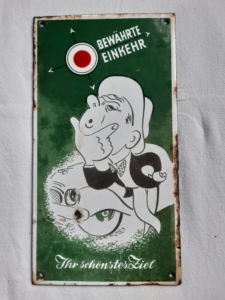 emaille bord bordje duits,einkehr met leuke afbeelding, Antiek en Kunst, Ophalen of Verzenden