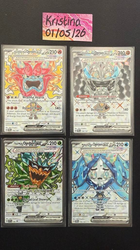 Pokémon Ogerpon EX Full Art Set (4 kaarten), Ophalen, Zo goed als nieuw, Meerdere kaarten