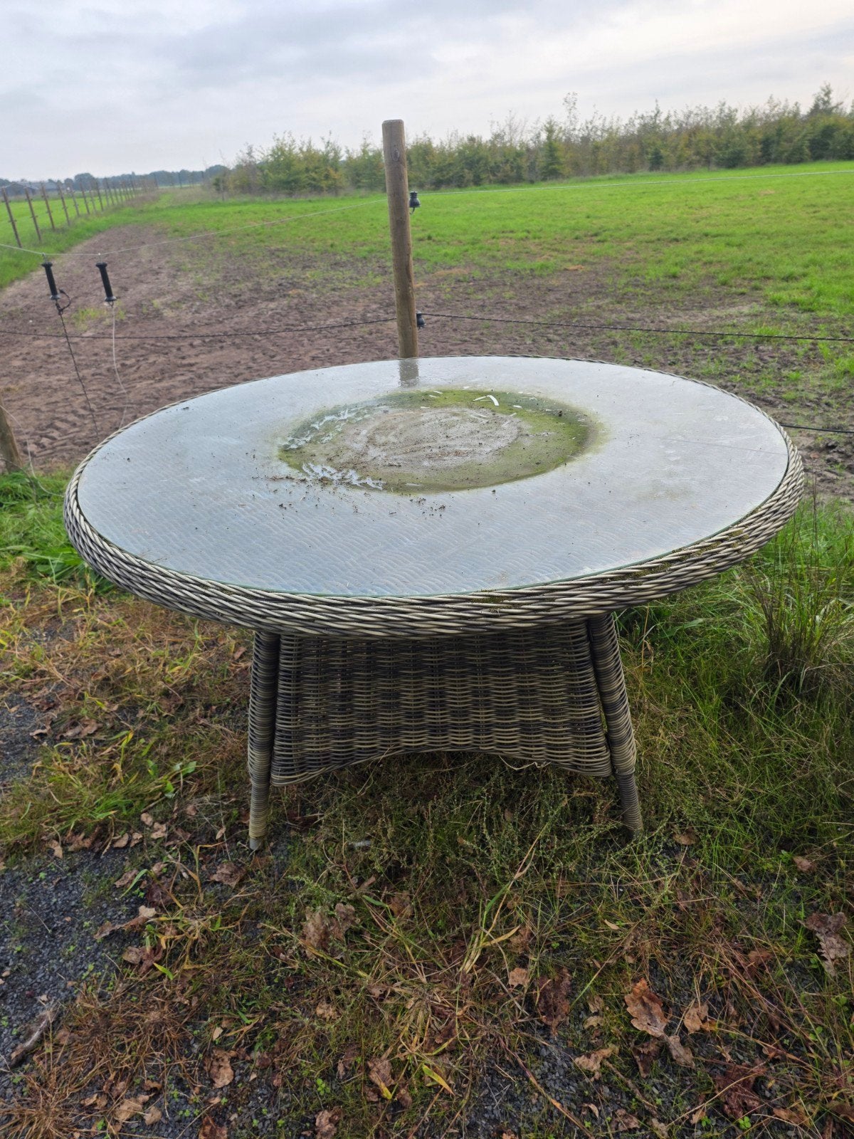 Ronde tuintafel met glazen blad 160cm, Ophalen, Gebruikt, Rond, Wicker