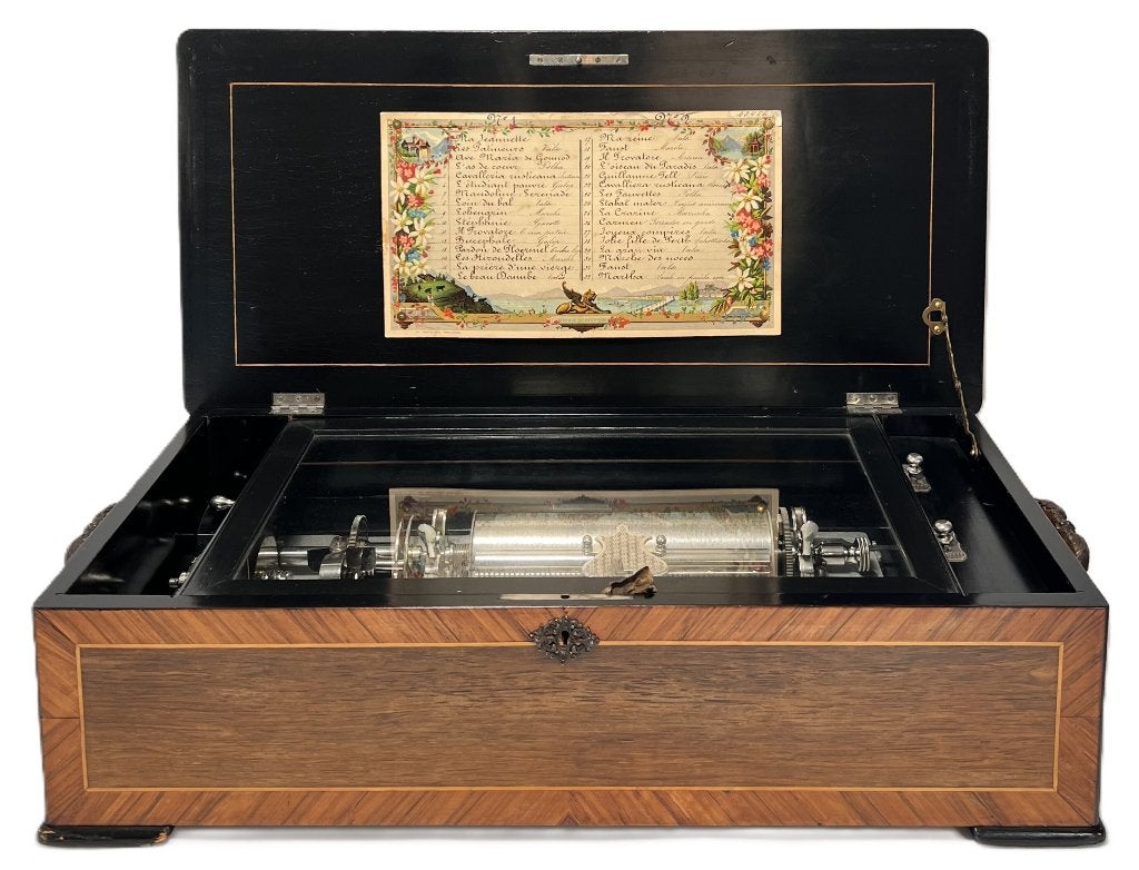 9. Muziekdoos cilindermechaniek en marqueterie - Zwitserland, Ophalen of Verzenden