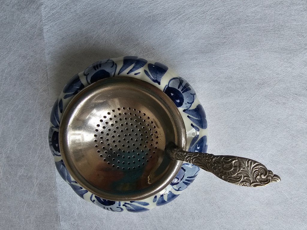 Leuk Hollands theezeefje met Delfstblauwporseleinen houder, Ophalen of Verzenden
