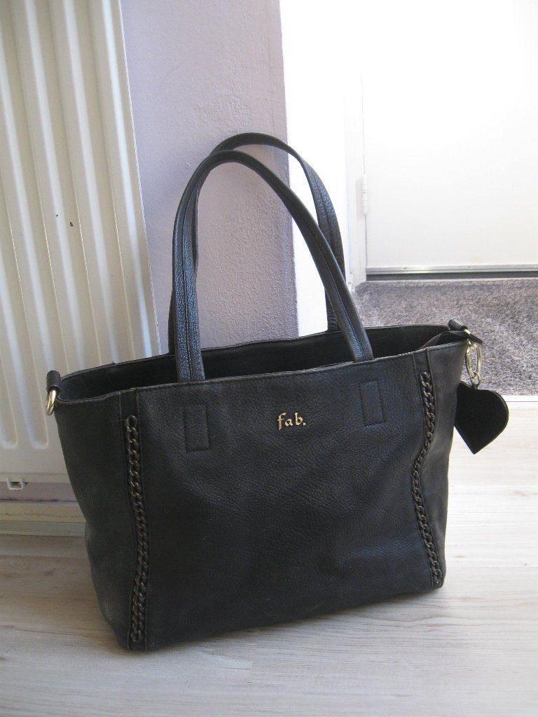 FAB grote zwart leren shopper goede staat, Ophalen of Verzenden, Zo goed als nieuw, Zwart, Shopper