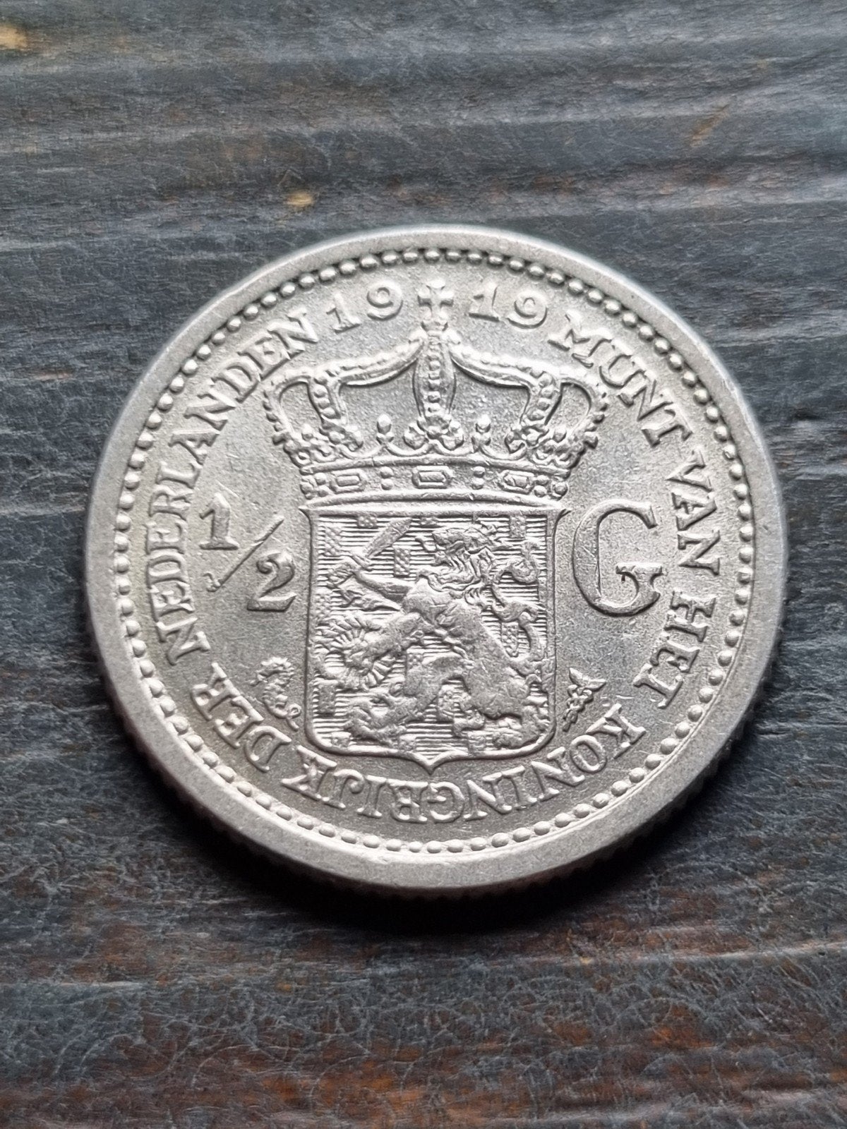halve gulden 1919 Wilhelmina, Ophalen of Verzenden, Koningin Wilhelmina, ½ gulden, Zilver