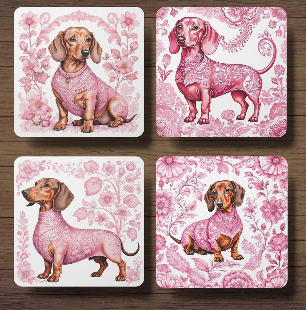 Teckel Delfts Roze onderzetters met houder, Ophalen of Verzenden, Nieuw, Glas of Kopje