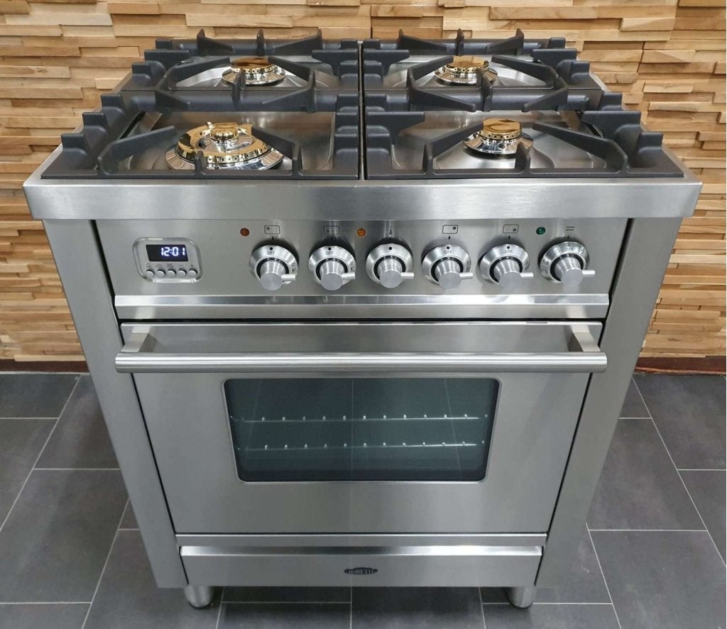 Luxe Boretti Fornuis 70cm RVS 300 graden oven 4 pitten, Witgoed en Apparatuur, Fornuizen, Zo goed als nieuw, Vrijstaand, Gas, 4 kookzones