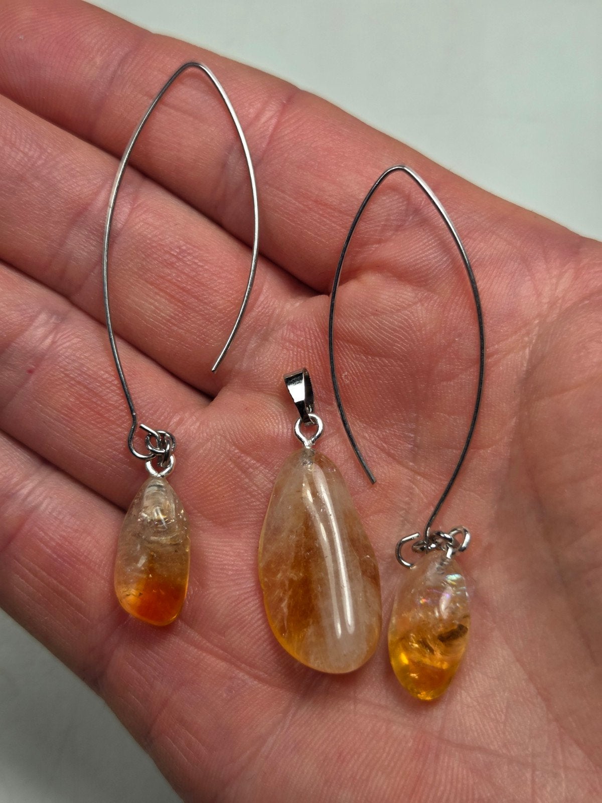 Oorbellen en hanger met citrien edelsteen, Overige materialen, Hangers, Nieuw, Oranje