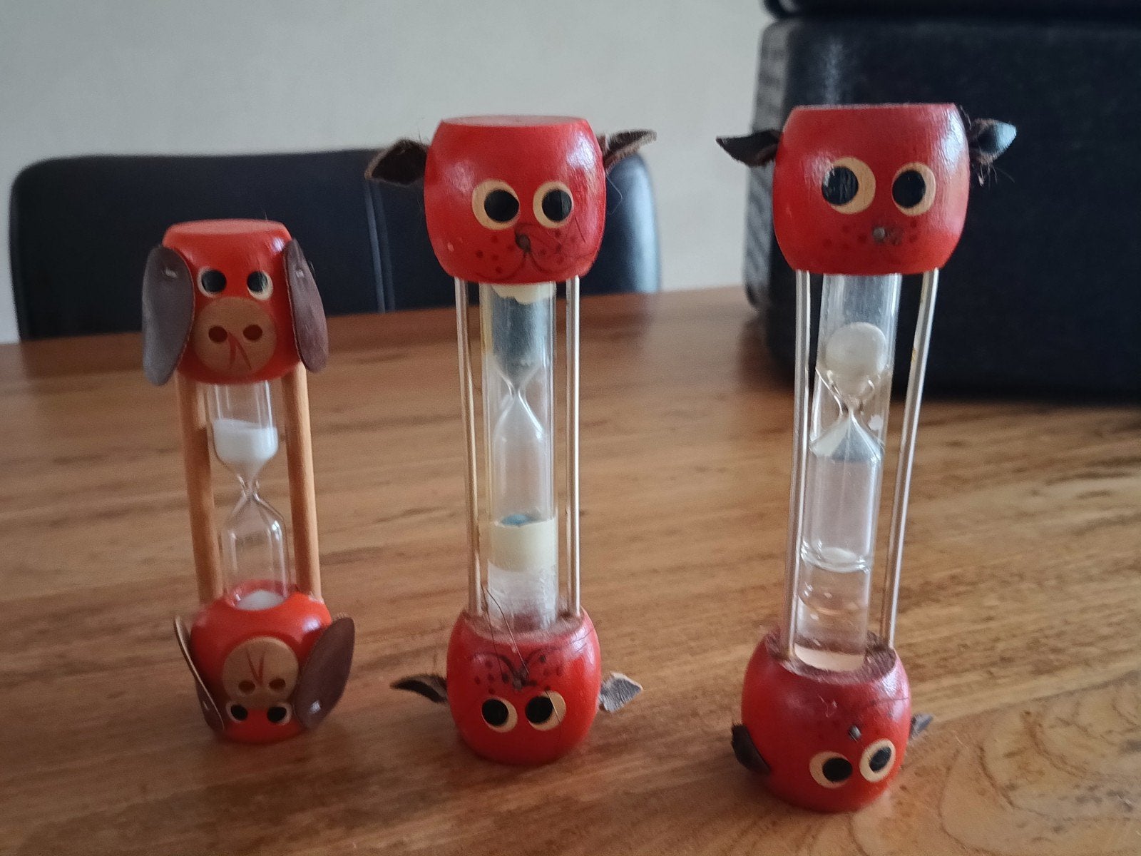 Set van 3 vintage zandlopers met dierenfiguren, Ophalen of Verzenden