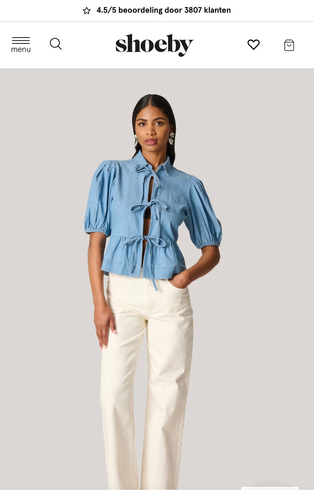 SHOEBY denim blouse met koordjes maat L, Ophalen of Verzenden, Zo goed als nieuw, Maat 42/44 (L), Blauw