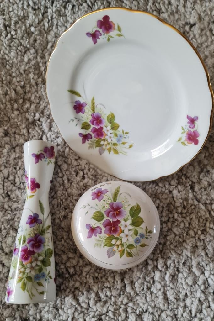 Porseleinen 3-delige set met viooltjesdecor, Ophalen of Verzenden