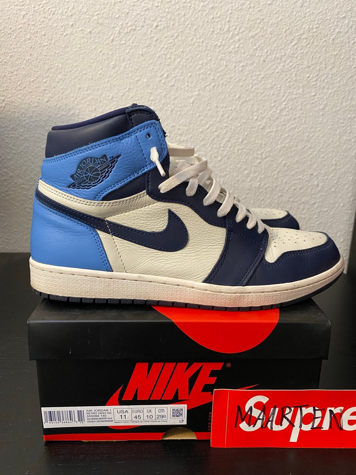 Nike Air Jordan 1 UNC Obsidian 45, Kleding | Heren, Schoenen, Verzenden, Gedragen, Blauw, Sneakers of Gympen