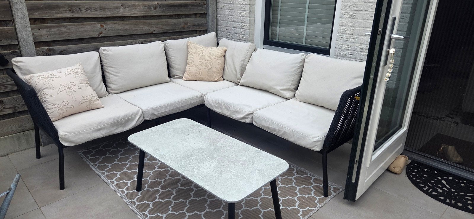 Le Sud tuinset (Leen Bakker) - Nog een ronde mee!, Tuin en Terras, Tuinsets en Loungesets, Ophalen, 5 zitplaatsen, Gebruikt, Textileen