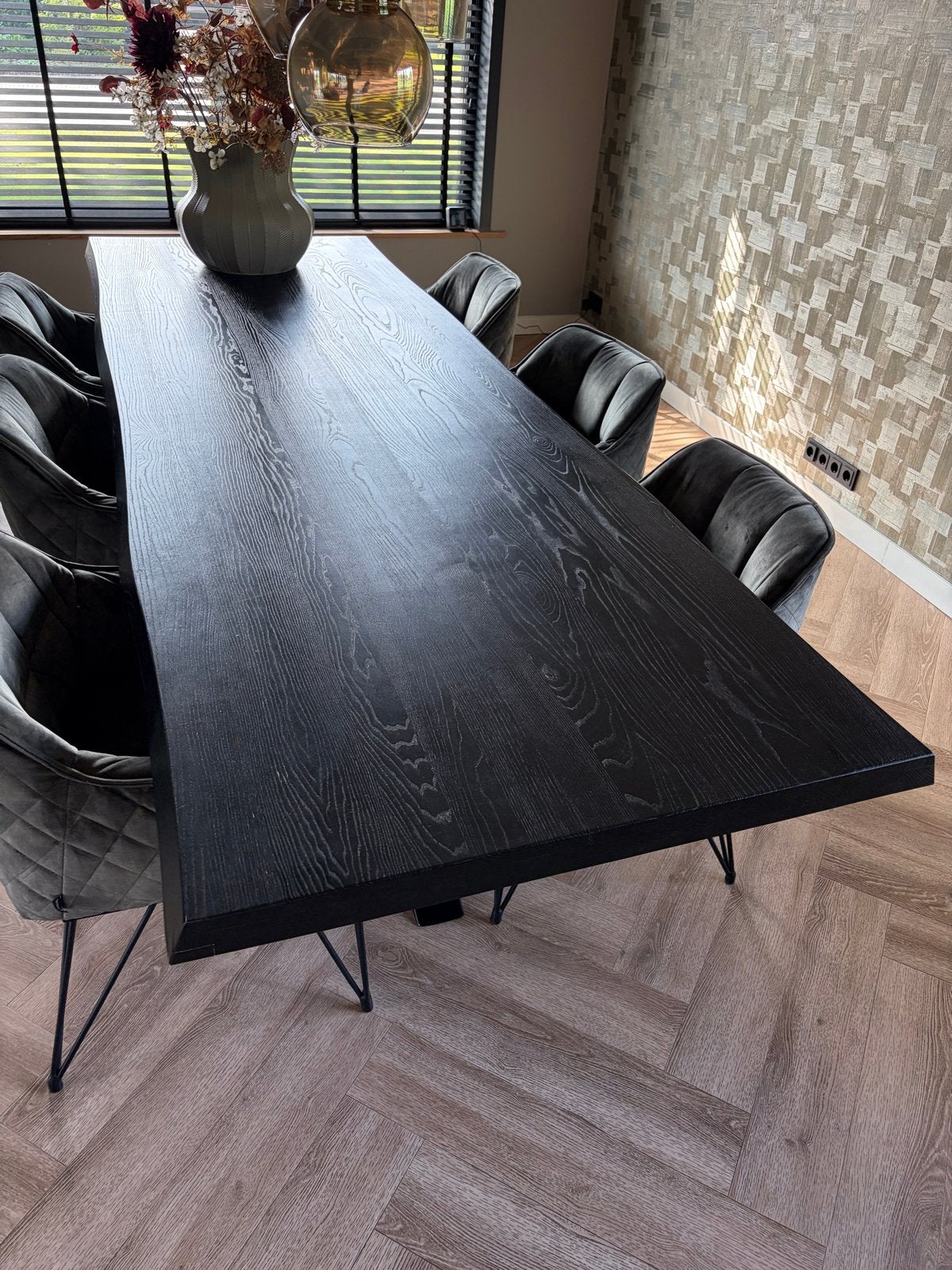 Zwarte eettafel met spinpoot - 300x100 cm, Ophalen, Gebruikt, 200 cm of meer, 50 tot 100 cm