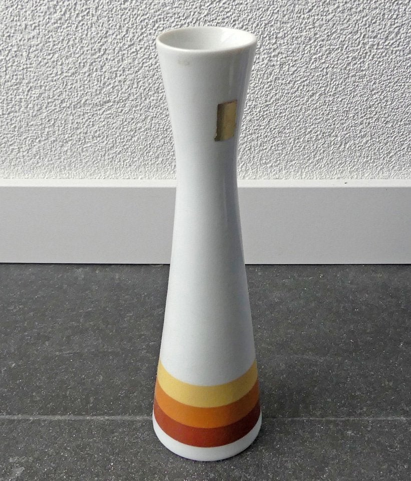 AK Kaiser 379 vintage vaas wit porselein gekleurde banen, Gebruikt, Met patroon/structuur, Wit, 25 cm