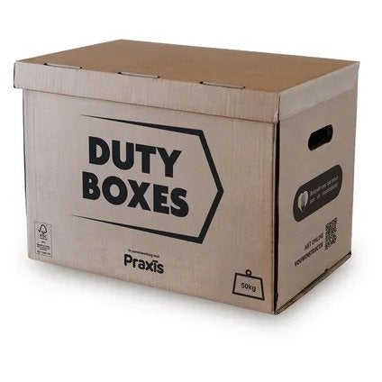 15 stevige verhuisdozen Duty Boxes 54L, 1 keer gebruikt, Ophalen, Doos, Zo goed als nieuw, Minder dan 40 cm