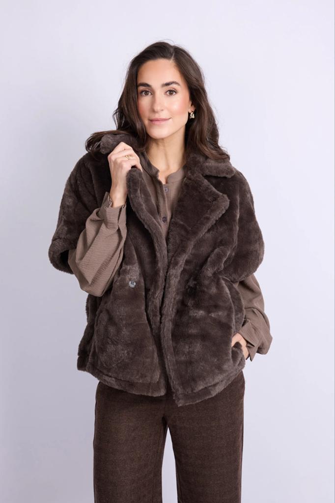 C&S The Label Faux Fur Jas XS/S, Ophalen of Verzenden, Zo goed als nieuw, Maat 34 (XS) of kleiner, Bruin