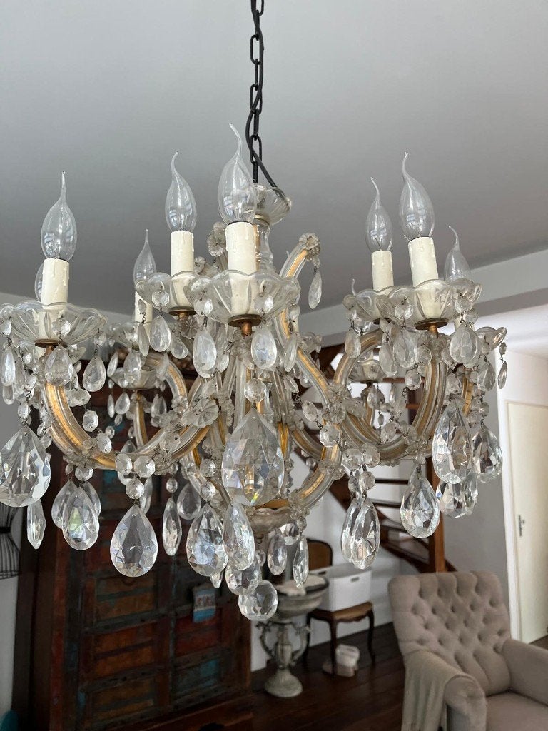 Kristallen kroonluchter, Huis en Inrichting, Ophalen, Gebruikt, Glas, E14 (klein)