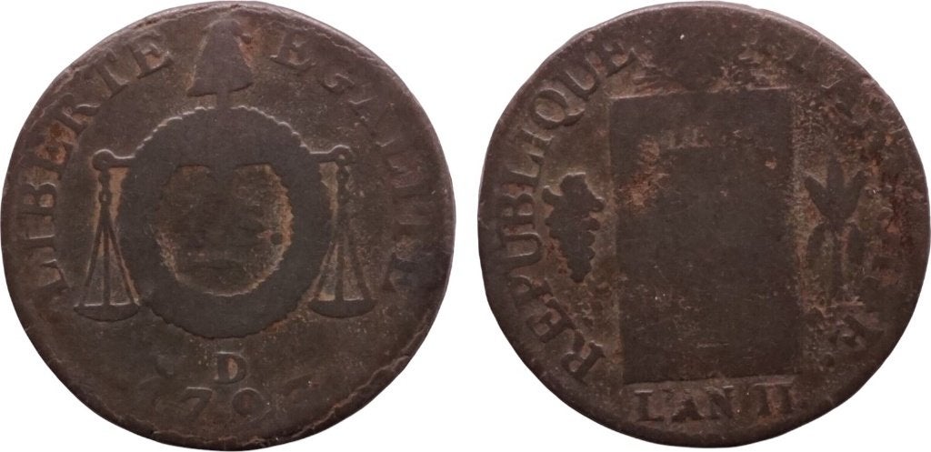 Frankrijk sol aux balances 1793 Lyon Eerste Republiek, Ophalen of Verzenden, Frankrijk, Losse munt