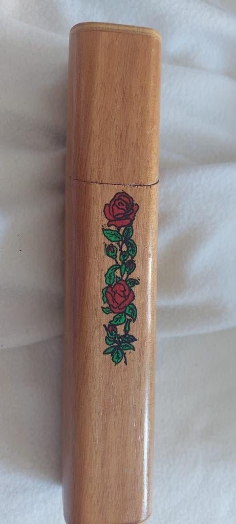 VINTAGE BROCANTE HOUTEN HAAK-NAALDEN KOKER + 15 HAAKNAALDEN, Ophalen of Verzenden